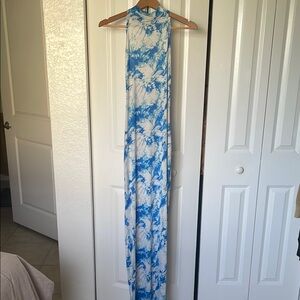 Blue and White Tie-Dye Maxi Dress
